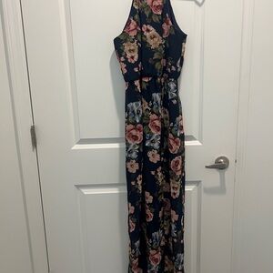 Crystal Doll Blue Sundress Halter Sleeveless Resort Wear Maxi